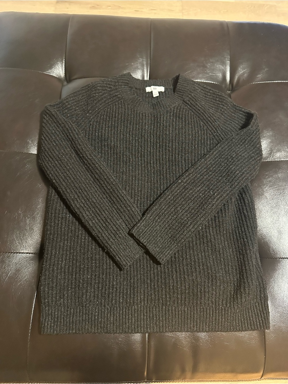bp women’s black/Dark gray Ribbed Crewneck Sweater